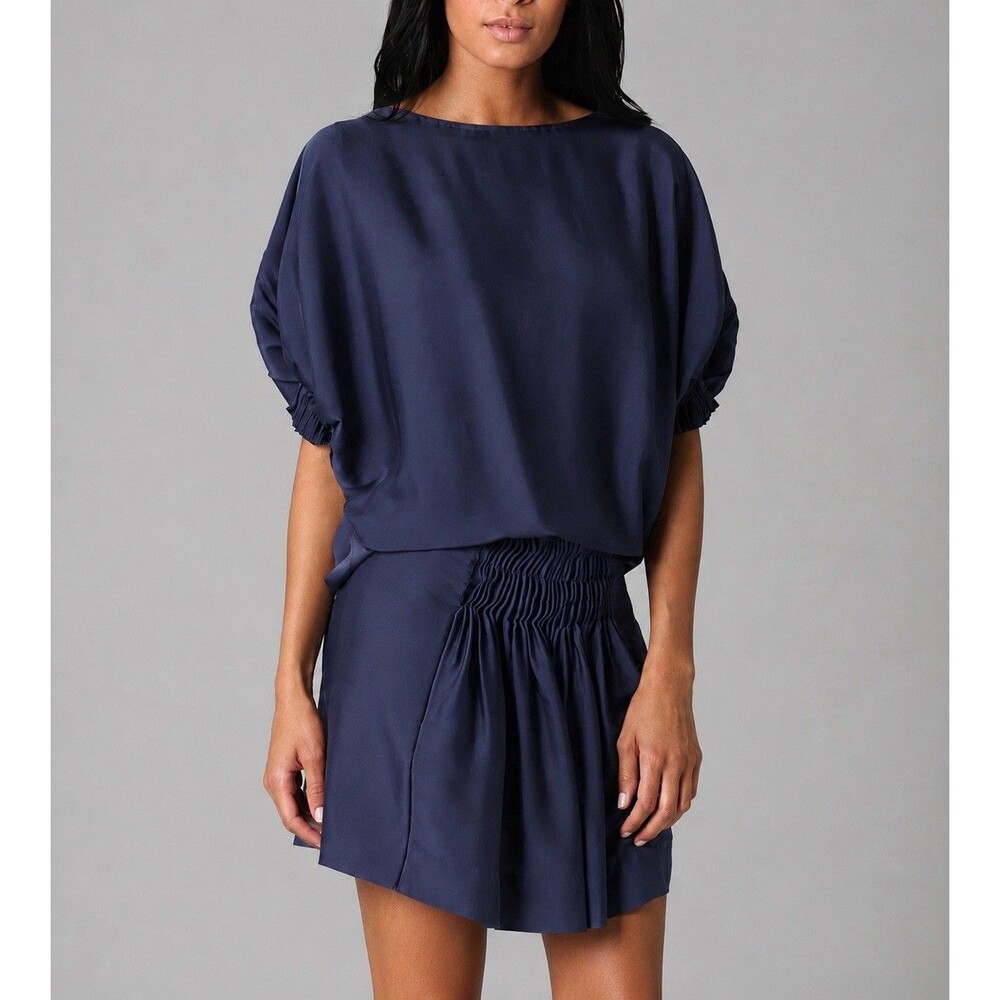 Diane Von Furstenberg 100% Silk Blue Dress Women Sz 4 Modern Minimalist EUC